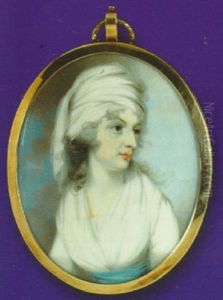 A Lady Of The Cheesment-severn Family, Wearing White Dress And Fichu With Turquoise Waistband by Archibald Skirving