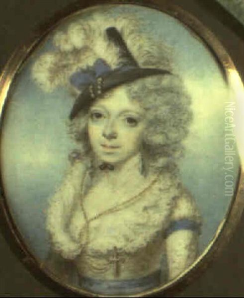 Portrait Of A Lady In Blue Trimmed White Dress With Ruff Collar - view 1