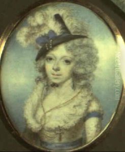 Portrait Of A Lady In Blue Trimmed White Dress With Ruff Collar by Archibald Skirving