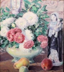 Floral Still Life With Figurine by Sigurd Skou