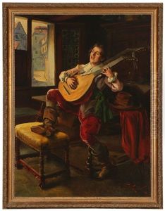 Seated Man Playing Guitar by Jan Skramlik