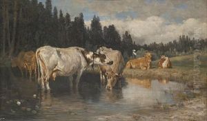 Kuer Ved Vanningsstedet by Christian Eriksen Skredsvig