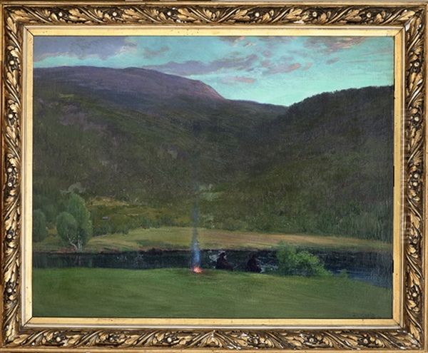 Stangfiske Ved Elv, Aften - view 1
