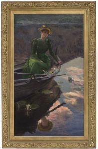 Gyldne Skyer. Aften Pa Innsjoen by Christian Eriksen Skredsvig