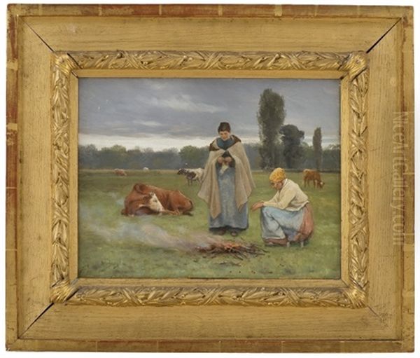 Milkmaids By The Fire In Grez - view 1