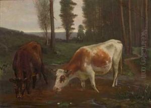 Kuer Ved Vadested by Christian Eriksen Skredsvig