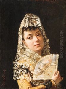 Lady In A Veil Holding A Fan by Dominik Skuteczki