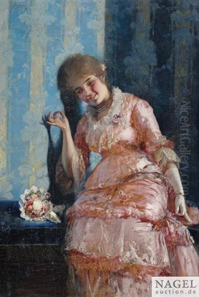 Bildnis Einer Jungen Dame Im Ballkleid Und Mit Blumen, Einen Ring Prasentierend - view 1