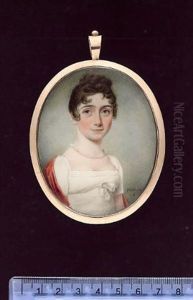 A Lady Wearing White Dress With Ribbon Bow, Crimson Shawl And Pearl Necklace