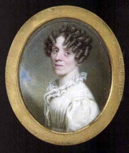 A Lady In White Dress With Pleated Bodice And Lace Collar, Her Fair Hair In Ringlets, Nocturnal Sky Background - view 1