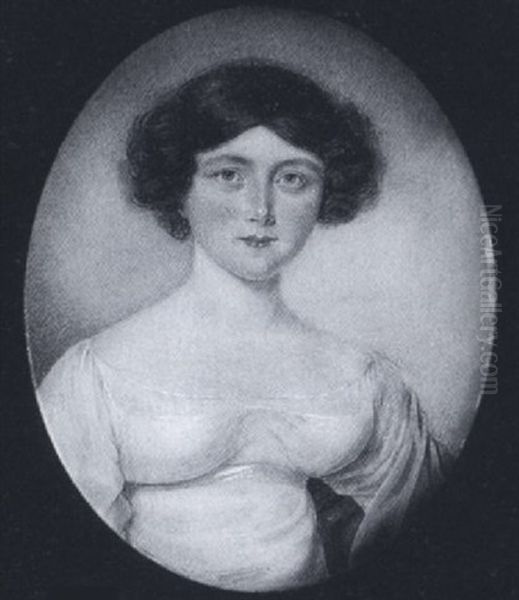A Portrait Of A Lady Of The Courtenay Family With Blue Cape, Her White Dress With Pale Blue Waistband - view 1