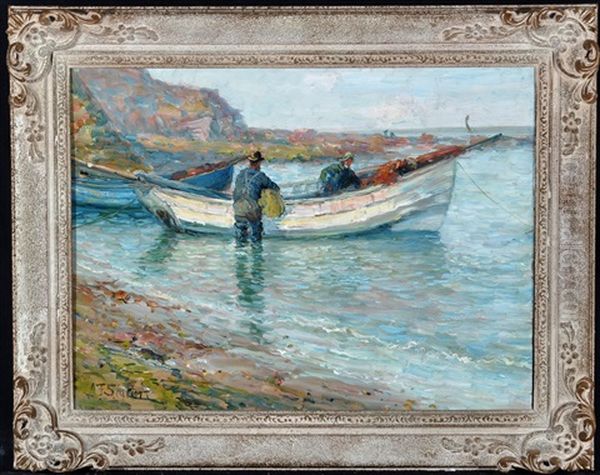 Fishermen Preparing To Set Out In A Coble - view 1