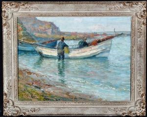 Fishermen Preparing To Set Out In A Coble by John Falconar Slater