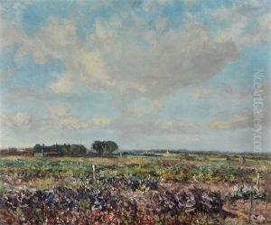 A North Tyneside Farm With Vegetables Growing In A Field In The Foreground by John Falconar Slater
