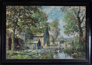 A Farmyard With A Duck Pond