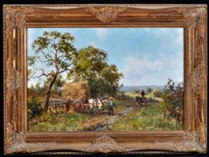 Two Horse Carts On A Country Road