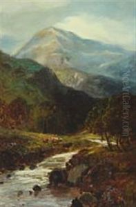 Highland Cattle Crossing A River, Presumably In Scotland by John Falconar Slater