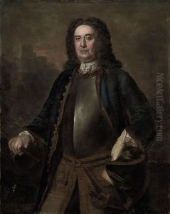 Portrait Of Major General Richard St. George, In A Blue Coat And Breast Plate, A Tricorn In His Left Hand, His Right Hand On A Canon, A Castle Beyond