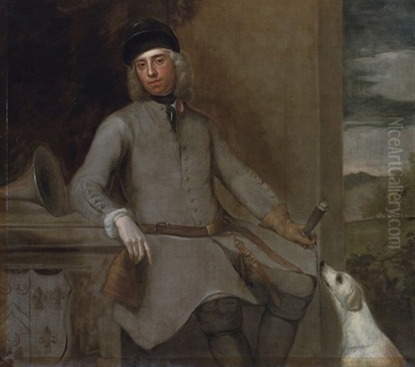 Portrait Of Charles Wither, Of Hall, Hampshire, In Hunting Dress, With A Hound - view 1