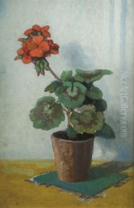 Still Life Of A Geranium In A Pot (study) by James Sinton Sleator