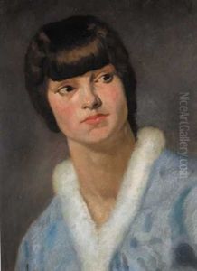 Young Woman In A Fur-collared Wrap by James Sinton Sleator