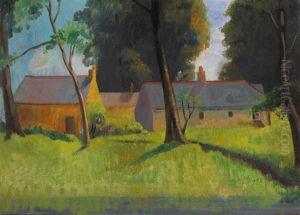 Landscape With Farm Buildings And Trees by James Sinton Sleator