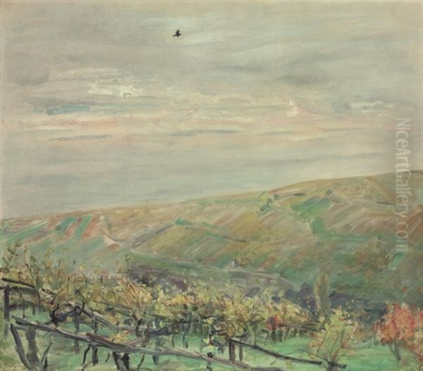 Landschaft Mit Fliegendem Vogel, Blick Ins Leinsweiler Tal Im Herbst - view 1