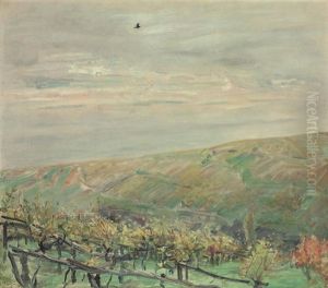 Landschaft Mit Fliegendem Vogel, Blick Ins Leinsweiler Tal Im Herbst by Max Slevogt