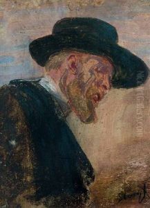 Skizzenhaftes Portrat Eines Bartigen Herrn Mit Hut by Max Slevogt