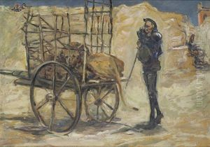 Don Quichote Steht Vor Einem Vergitterten Holzkarren, In Dem Ein Lowe Liegt by Max Slevogt