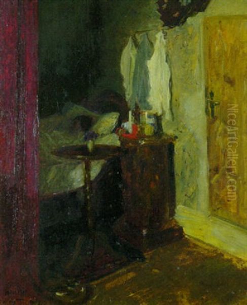 Interieur, Roter Vorhang Mit Bett - view 1