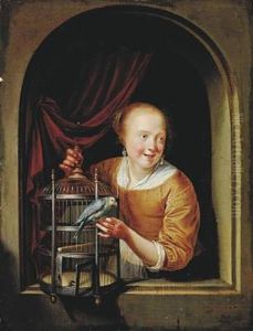 Young Girl With A Bird's Cage At A Window by Pieter Cornelisz van Slingeland