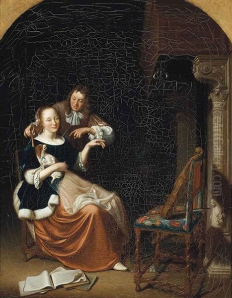 A Couple Beside A Fireplace In An Interior - view 1