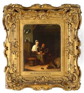 Jeune Femme A La Cuisine Avec Son Enfant by Pieter Cornelisz van Slingeland