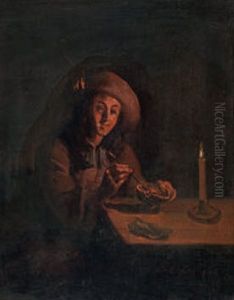 Bildnis Eines Mannes Mit Schlapphut, Eine Schale Mit Glut In Handen Haltend by Pieter Cornelisz van Slingeland