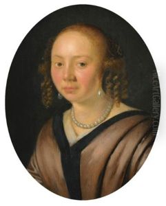 Portrait Of A Lady, Head And Shoulders, Wearing Pearl Earrings, And A Necklace