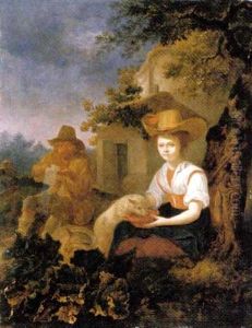 A Shepherd And A Young Shepherdess With Their Sheep By A Cottage A Shepherd And A Young Shepherdess With Their Sheep By A Cottage