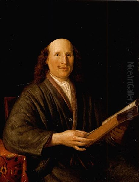 Portrait Of A Man Wearing Grey Robes And Reading A Book by Pieter Cornelisz van Slingeland