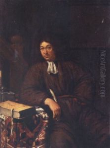 Portrait Of A Gentleman Sitting Holding A Quill Besides A Table