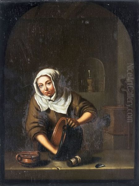Eine Junge Frau Einen Topf Reinigent" (a Young Woman Cleaning A Pot) - view 1