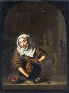 Eine Junge Frau Einen Topf Reinigent" (a Young Woman Cleaning A Pot)
