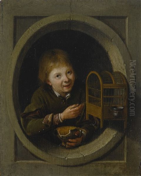 Boy In A Window With A Birdcage - view 1