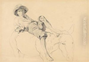 Auf Einem Esel Liegender Knabe by Anton Braith