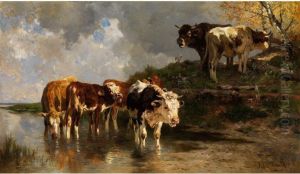 Rinder An Der Tranke by Anton Braith