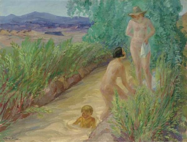 Bathers In The Acequia Madre - view 1
