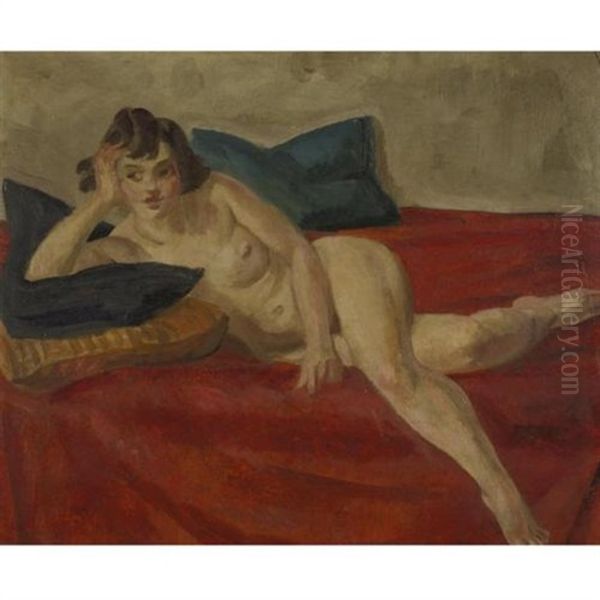 Seated Nude On Red Velvet - view 1
