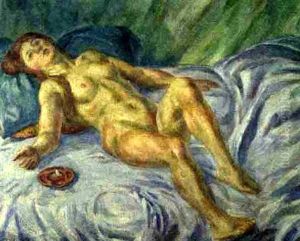 Nude, Blue Swirl, Couch And Ashtray by John Sloan