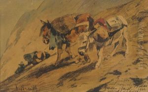 Lasttiere Im Hochgebirge by Anton Braith