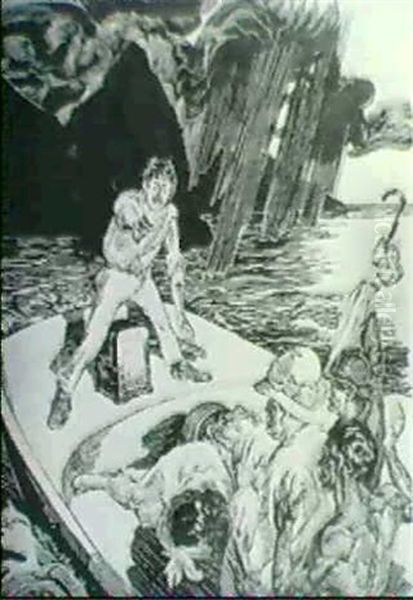 Story Illustration. Man On Boat Pointing Revolver At Others.i Got Your Safe Guv'nor! - view 1