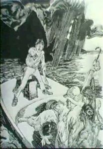 Story Illustration. Man On Boat Pointing Revolver At Others.i Got Your Safe Guv'nor! by John Sloan